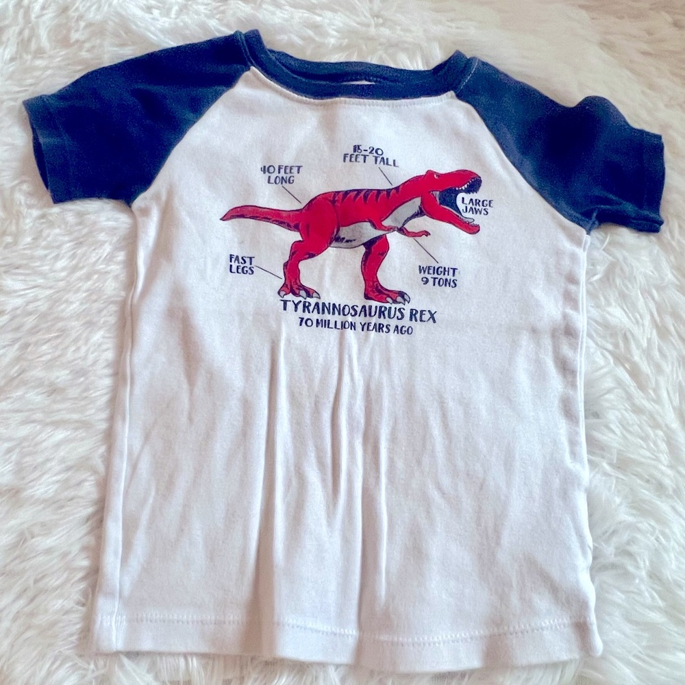 4T Boys T Rex Dinosaur Short Sleeve Pajama Top Red White and Blue Kids Shirt